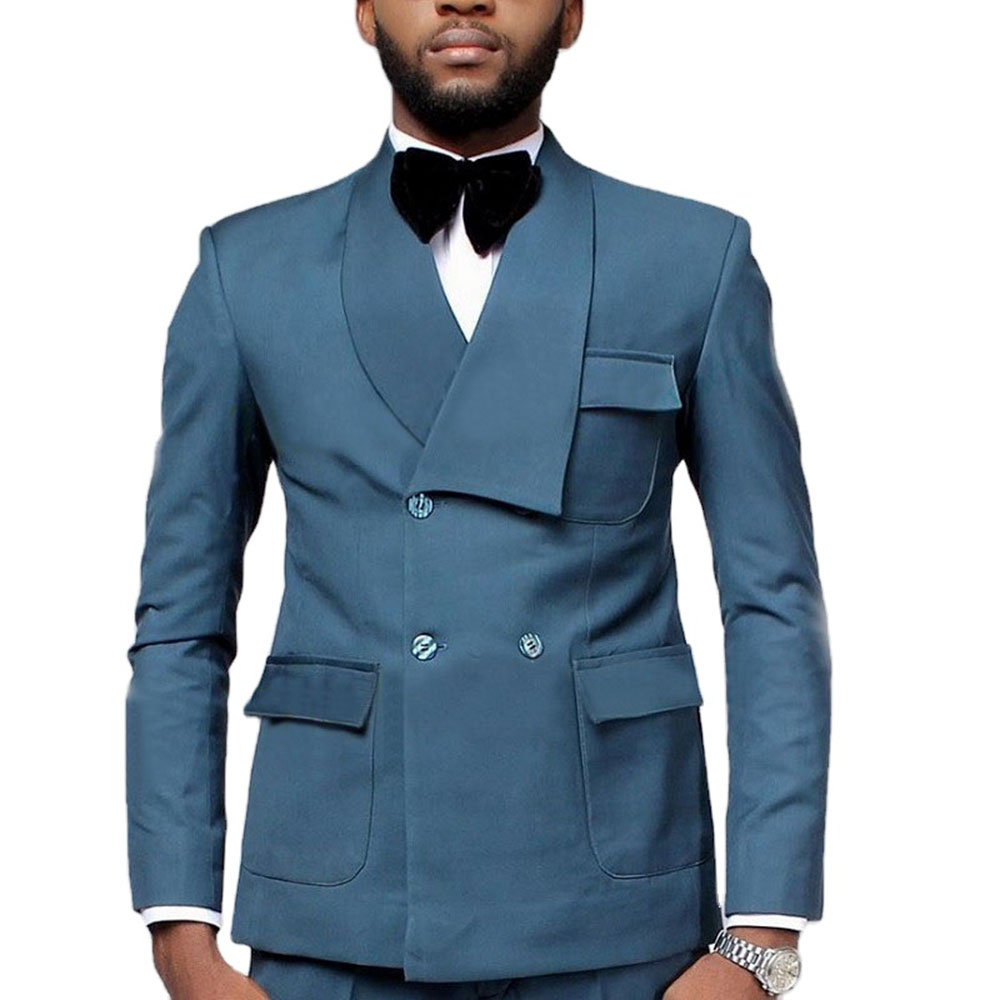 Men Formal Party Wear Dress - Latest Design Double Breasted Lake Blue