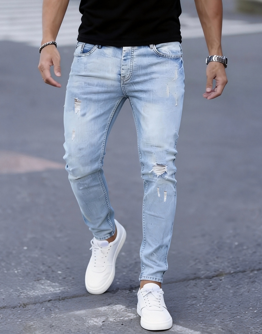 Men Formal Wear With Jeans - Men'S Slim Fit Stretch Ripped Jeans
