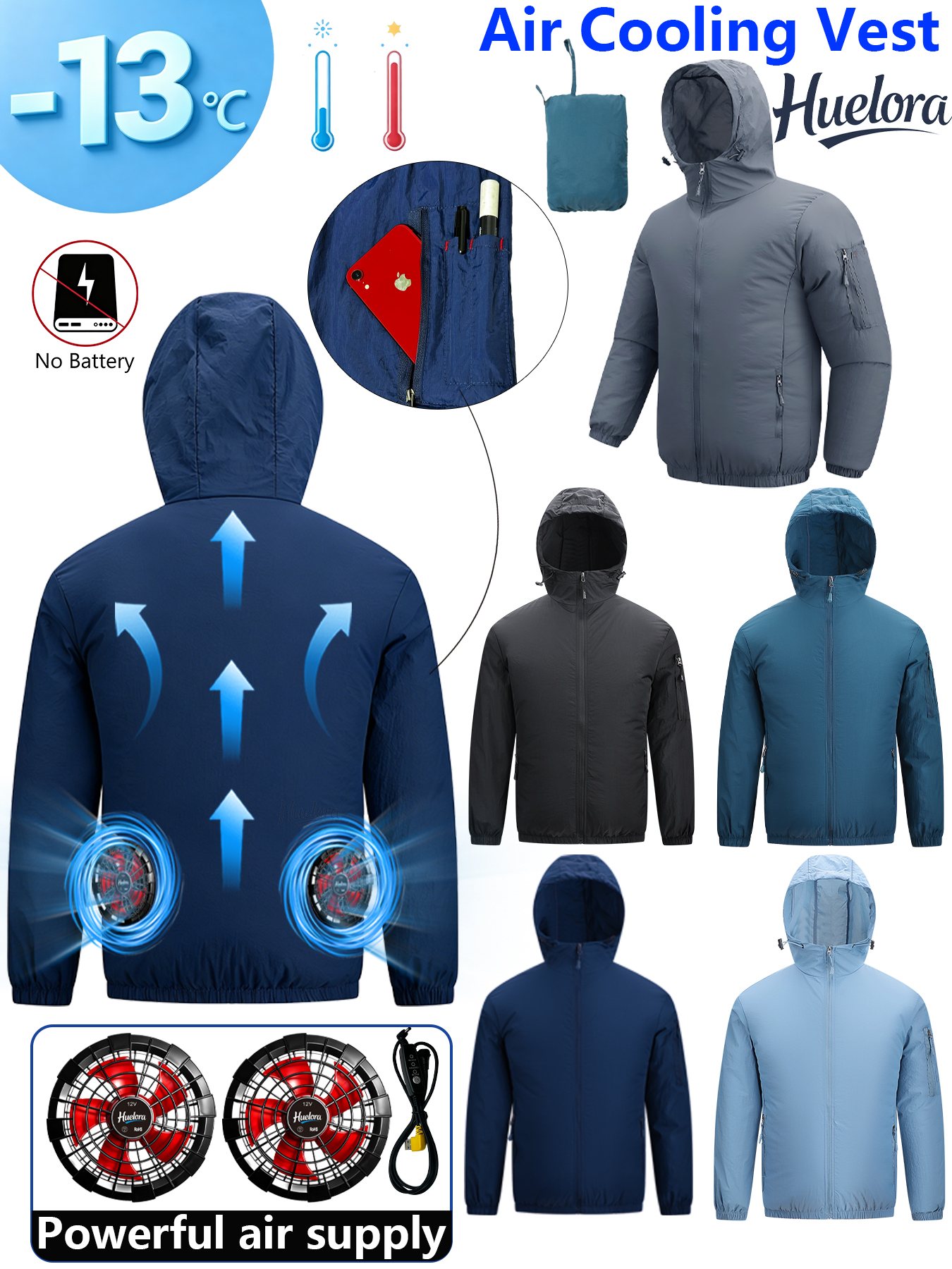 Men Formal Wear Coat - Men's Hooded USB Cooling Jacket with