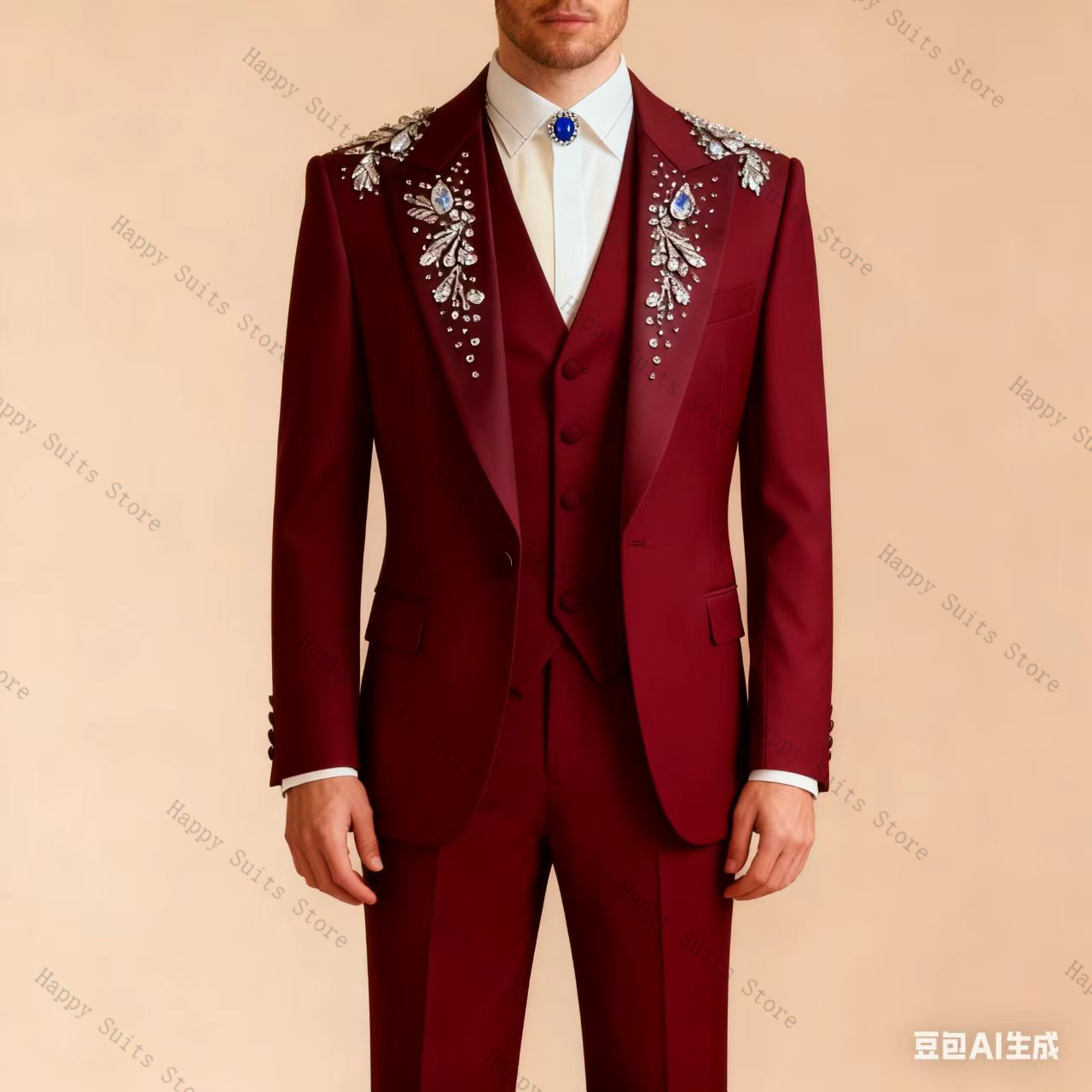 Blue Crystals Men Suit Set 3 P - đánh giá và giá Formal Wear Jersey For Men