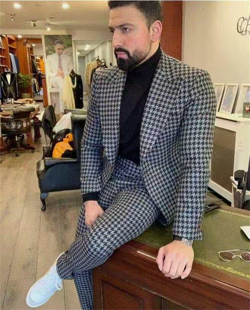Houndstooth Men Suit Set 2 Pie - đánh giá và giá Formal Wear Jersey For Men