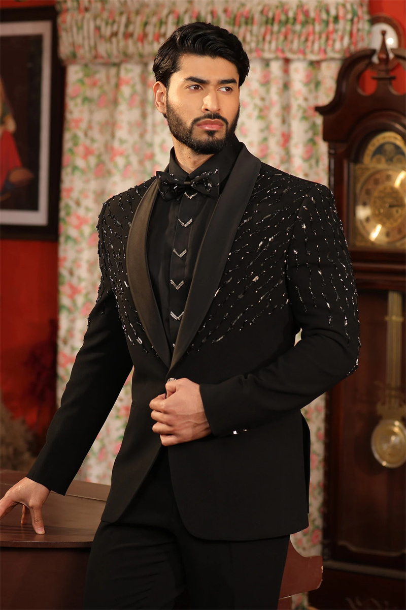 Crystals Black Men Suit Set 2  - đánh giá và giá Formal Wear Jersey For Men