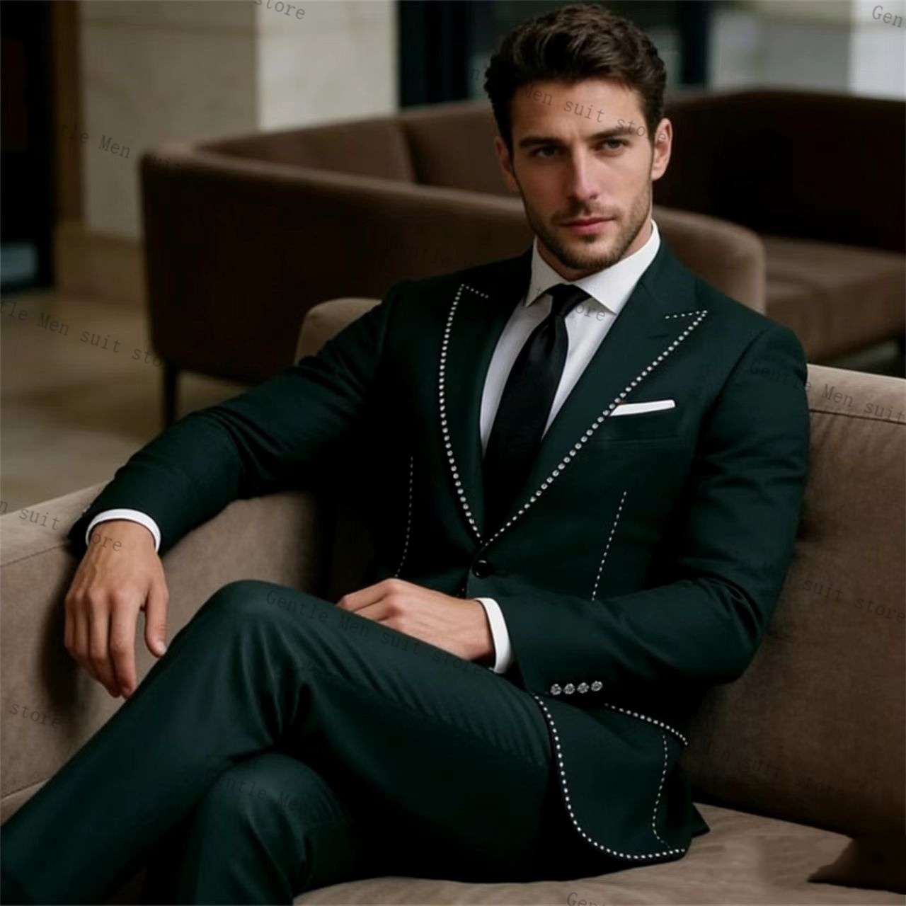 Crystals Luxury Green Men Suit - đánh giá và giá Men Formal Wear Green
